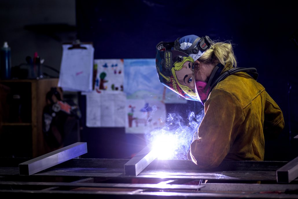 Crystine Czerwinski welding at IGN Systems in British Columbia